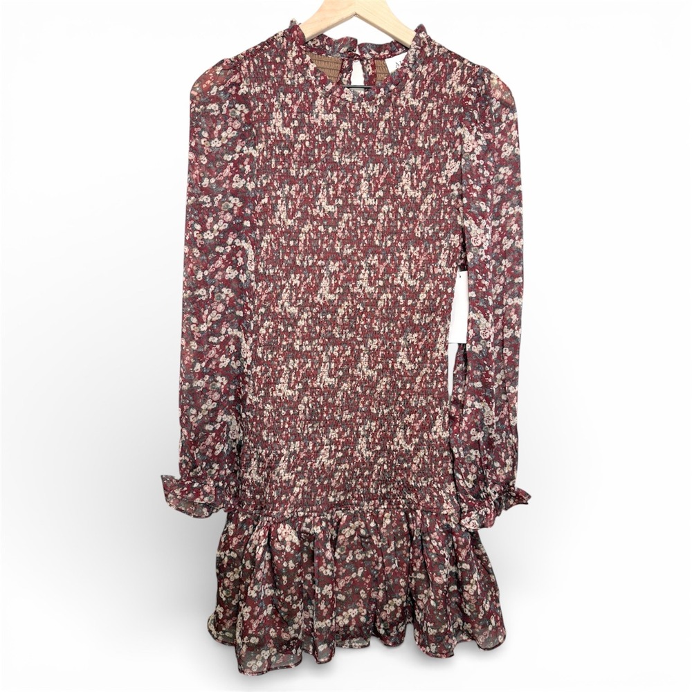 Aura Red Dress Boutique S Smocked Maroon Floral Dress Ruffles Dark Romantic Fall